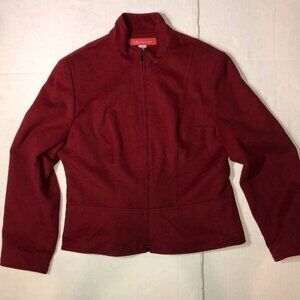 Anne Klein 100% Wool Silk Design Size 14 Women's Blazer Zipper Red Lined